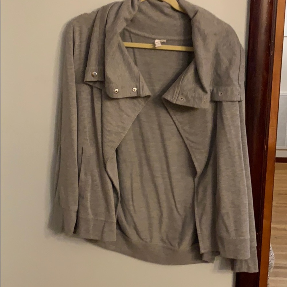 Grey jacket with button hood/cape